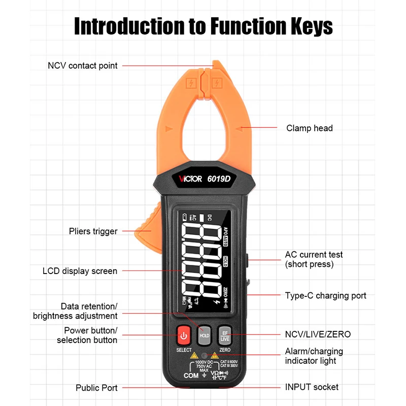 فيكتور المشبك الرقمي المتعدد التيار المتناوب/تيار مستمر الجهد الحالي ESR عالية الدقة أداة المقاومة السعة الرقمية المشبك متر #3