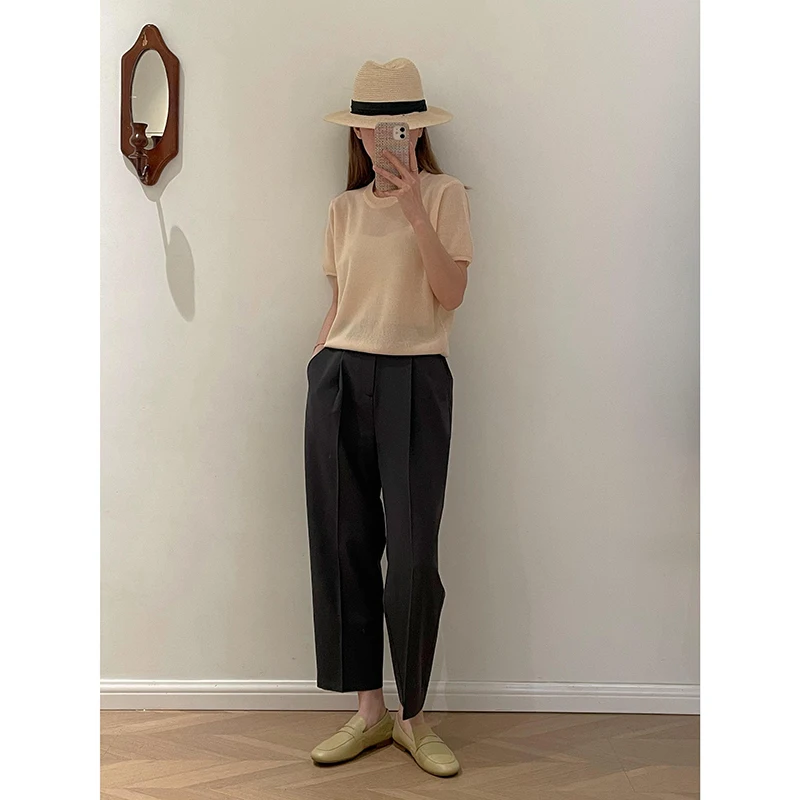 

Spring Summer New High Waist Loose Suit Pants Ele Casual Women Tee Colors Available Quali Polyester Commute Sle