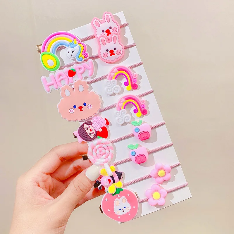 2022 New Cartoon Fruits Flowers Hairpins Hair Bands Set Girls Hair Accessories Children Headbands Scrunchie Kids Ornaments Gift