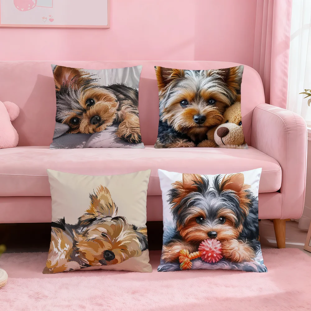 Cute Art Puppy Funny Vintage Yorkshire Dog Soft Pillowcase Sofa Home Living Room Decor Protective Covers Hogar Pillowcover