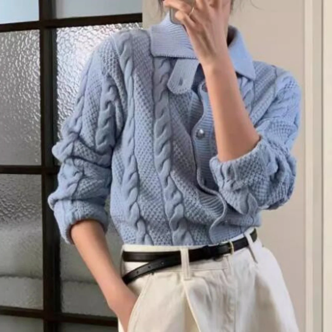 

Spring Autumn Thiened Pure Color Simple Match Knitted Sweater Coat Korean Sle Chic Anti-Aging Small Size Straight Tube Sw...