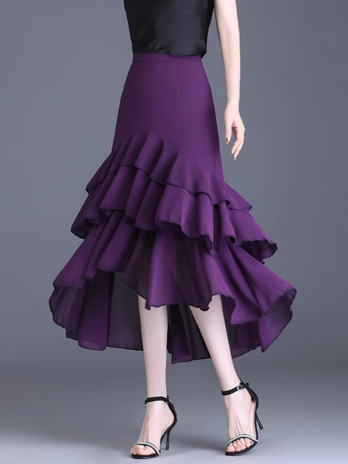 

High Waist Asymmetrical Skirt Women's Slim Fit Midi Skirt Street Sle Spor Casual Pure Color Polyester Zipper Design