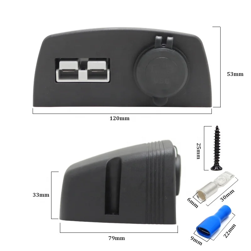 Battery Connector Style Cigarette Surface Mount Dual Pole Tent with 50A SB50 Style Plug Voltmeter for 12V-24V Cars Bus Marine