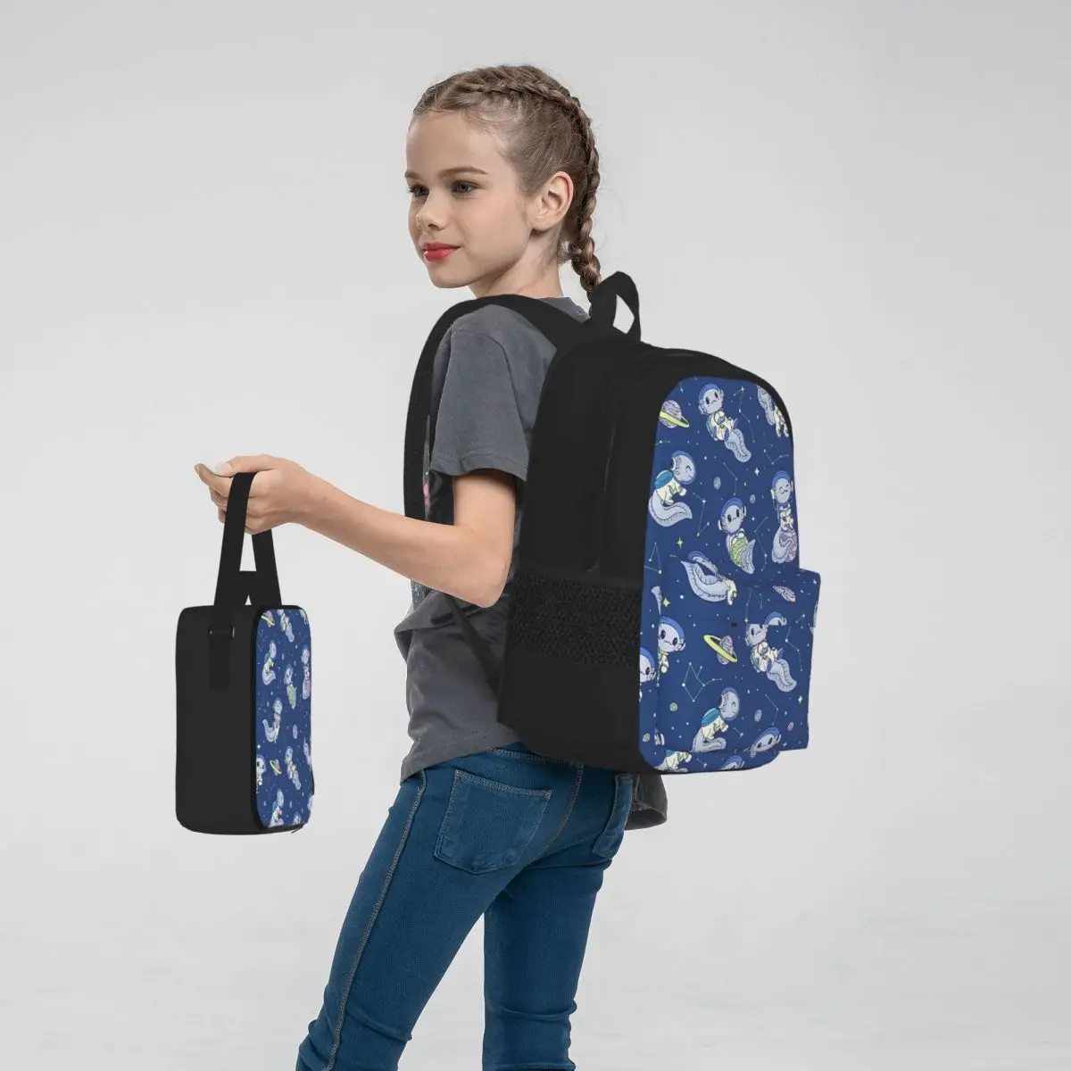 Tylko dziewczyna, która uwielbia plecaki w stylu Axolotls Space Axolotl Boy Girls Bookbag Kids plecak na Lunch Bag pokrowiec na długopis trzyczęściowy zestaw