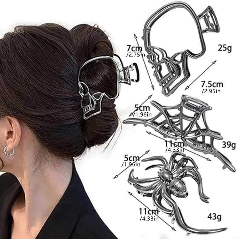 

39BC Web Metal Hair Claw Clips Alloy Halloween Hair Claw Clips, Black Web Metal Hair Clip for Thin Hair Halloween