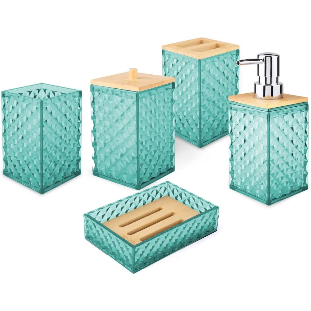 

Набор аксессуаров для ванной комнаты, сетчатый узор, пластиковый набор для ванной комнаты из 5 предметов включает держатель qtip, дозатор мыла, мыльница, зубница