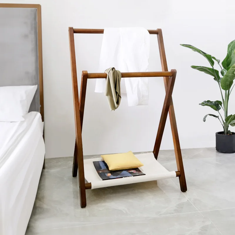 

Вешалка из цельного дерева от пола до потолка, складная бытовая вешалка для одежды, прикроватная вешалка для хранения артефактов в ночное время