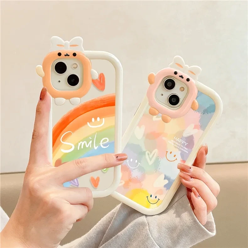 Rainbow Smile Case for Infinix Hot 30i 20i Hot 9 20 30 Play 20 4G Smart 5 6 7 Cartoon 3D Bow-knot Little Monster Lens Soft Cover