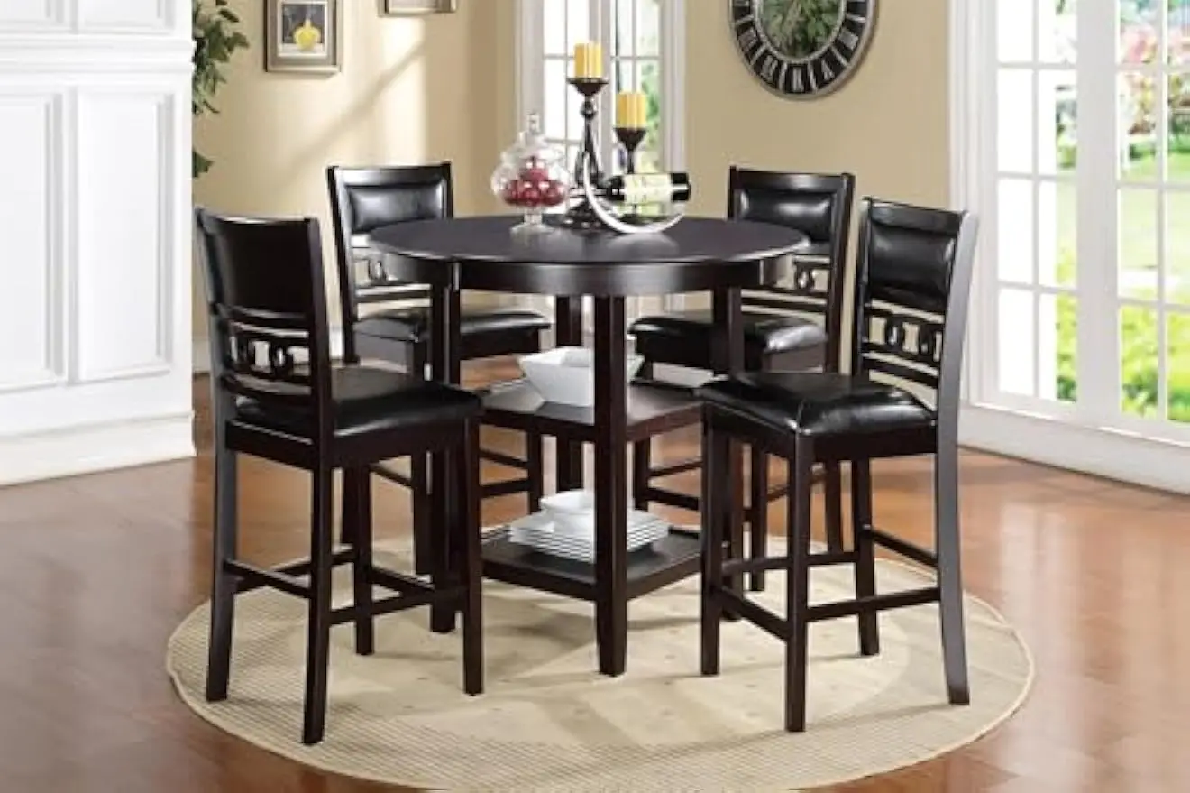 Gia 5-Piece Round Counter Height Dining Set with 1 Dining Table and 4 Chairs, 42-Inch, Ebony