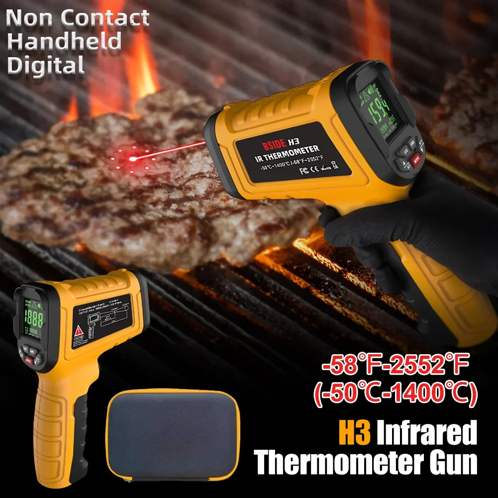 

BSIDE H3 Infrared Thermometer Gun Non Contact Handheld Digital Laser Industrial Temperature Measuring Tester -50~1400°C Tools