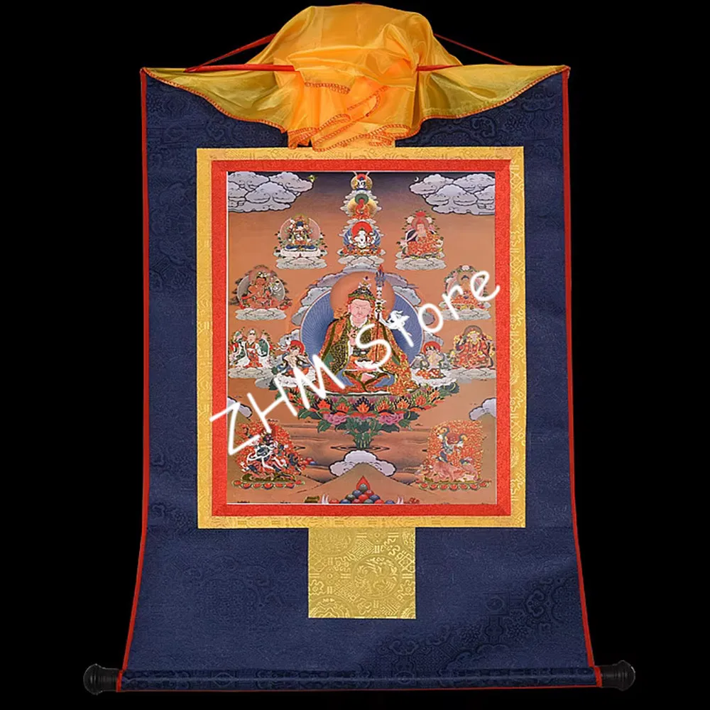Tibetan Tangka Gold Print Buddhist Lotus Eight Buddha Painted Figurine Home/Temple/Living Room Hanging Dragon Decorate Craft