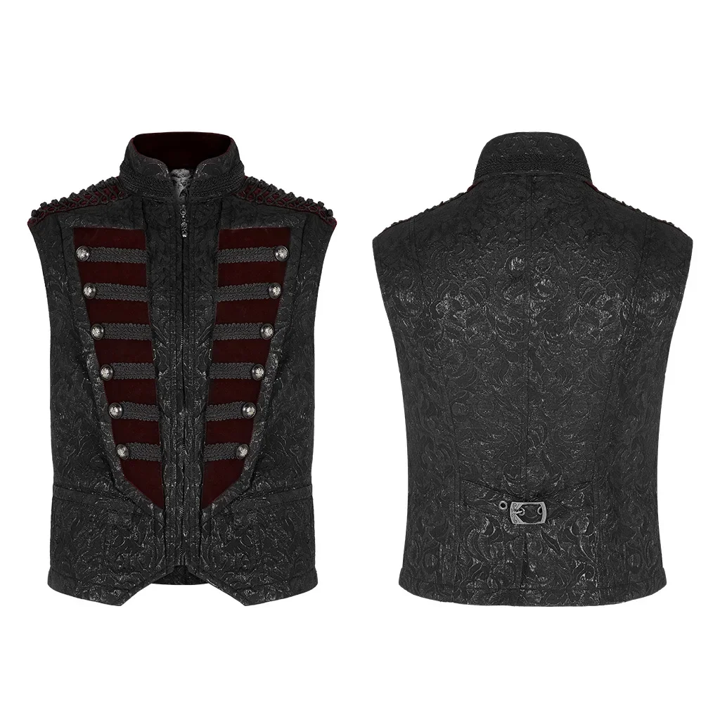 PUNK RAVE Men\'s Gothic Gorgeous Vintage Vest Victorian Jacquard Exquisite Breasted Decoration Weft Velvet Sleeveless Waistcoat