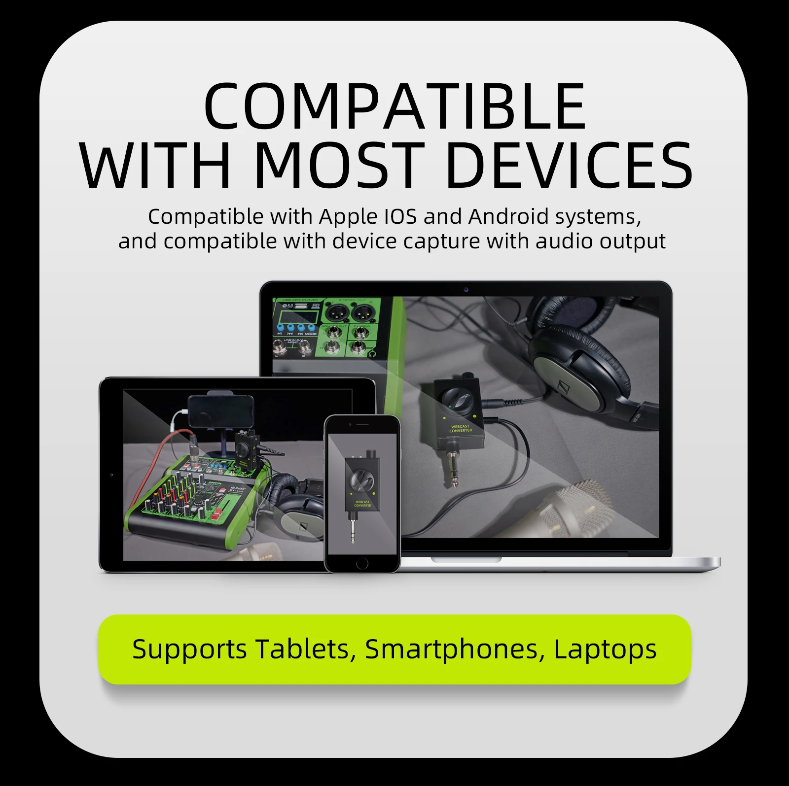IKGE DJ Console Mixer, Live Streaming Adapter, output device supports smartphones, laptops, PCs, etc., for Karaoke, Recording