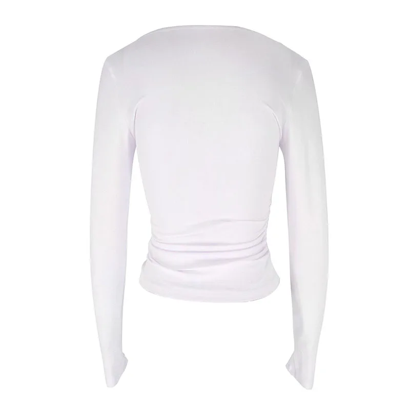 Herbst Neu Damen T-Shirt Streetwear Mode Langarm Lässig Schmal Vielseitig Damen T-Shirt Einfarbig Sexy Tiefer Ausschnitt Oberteile Kleidung – Detail 28