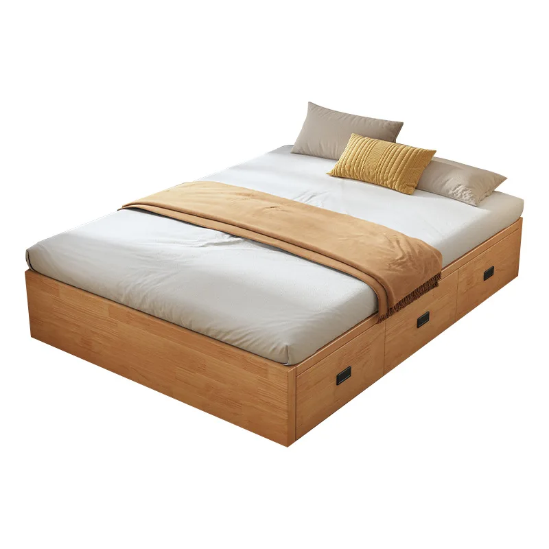 

All solid wood bedside bed small apartment homestay modern simple three-pump storage floor-to-ceiling box storage tatami bed