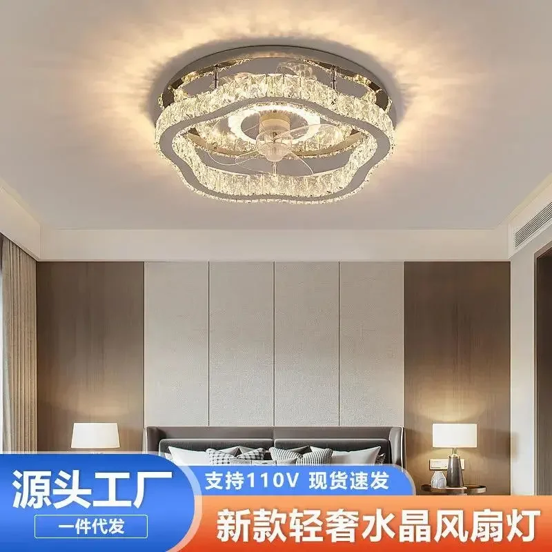 Crystal LED Ceiling Fan Remote Control Ventilation Lamp Mute Bedroom Decoration Modern Ceiling Fan Light Fixtures