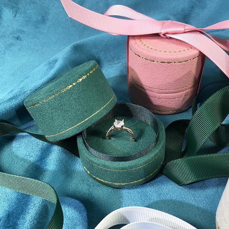 Mini Round Jewelry Box Velvet Ribbon Decoration Gift Packaging Earrings Ring Display Storage Box Light Luxury Jewelry Organizer