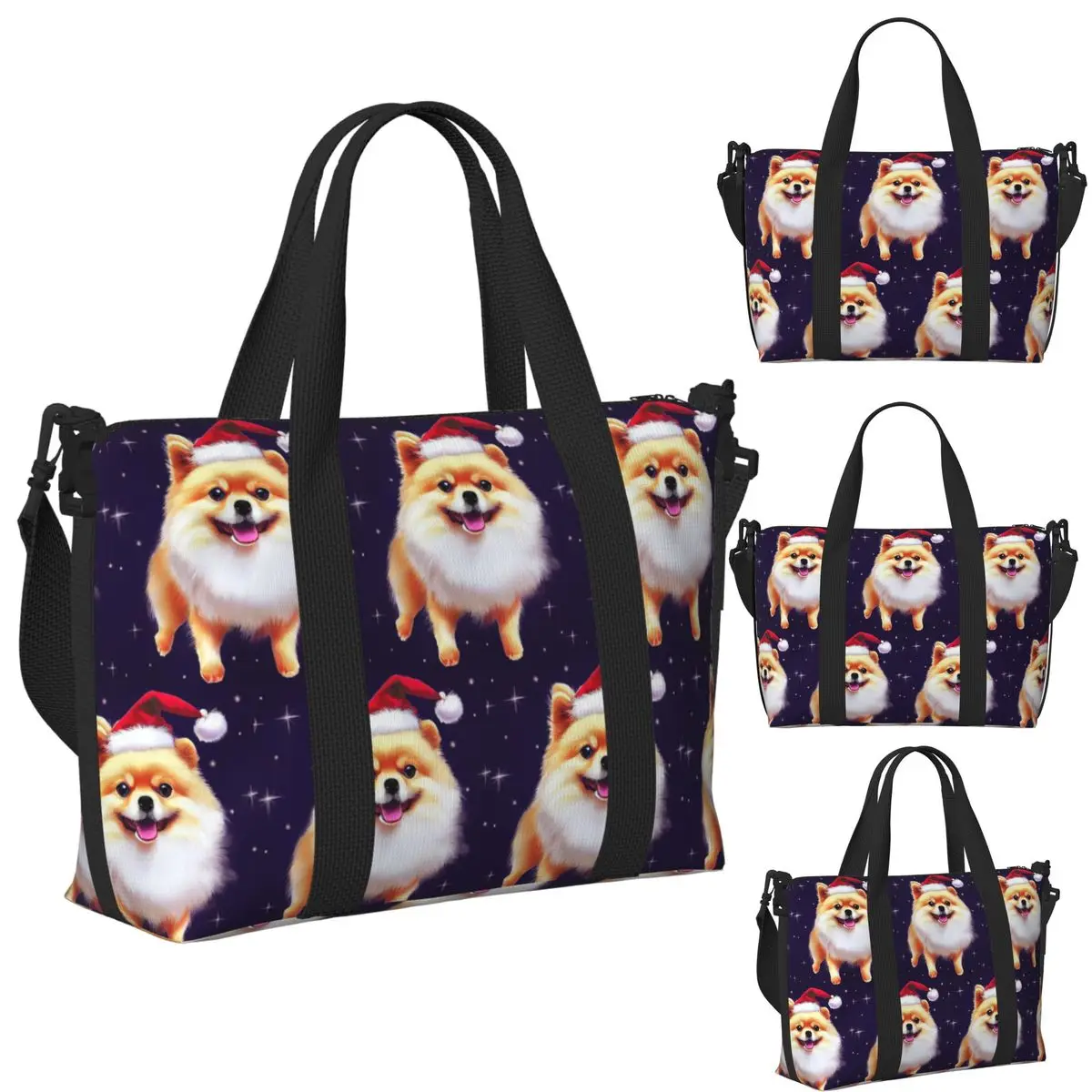 

Рождественская собака померанского шпица идеально подходит для любителей животных, пляжная дорожная сумка, сумки-тоут для спортзала, йоги, женская дорожная сумка для покупок