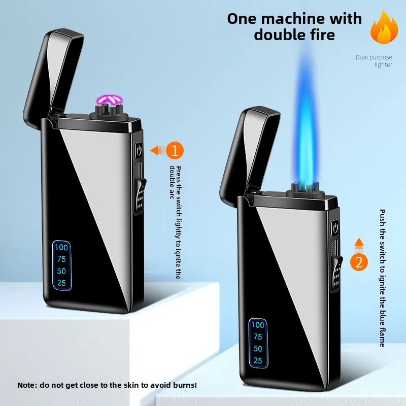Gas and Electricity Dual-use Dual Arc Lighter USB Charging Electronic Windproof Cigarette Lighter Creative Wholesale
