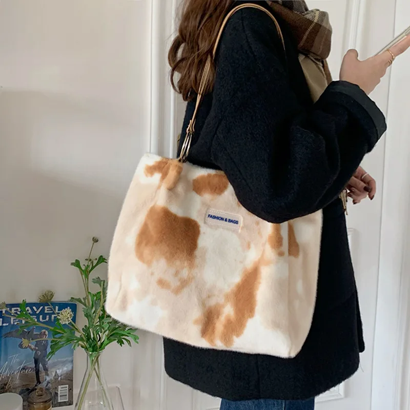 Gradient Women Handbags Faux Fur Ladies Shoulder bags Large Capacity Commuting Designer Female big Tote bolsa ladies hand bags