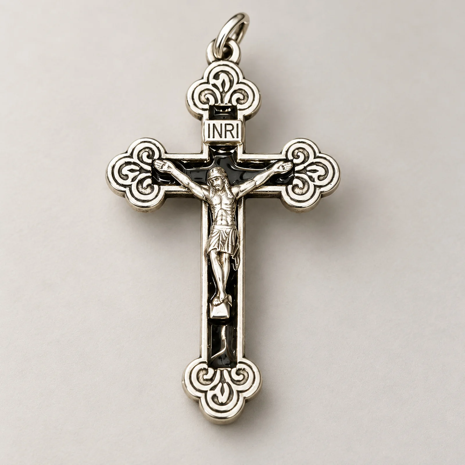 10Pcs Ornate Crucifix Pendant Charms for DIY Jewelry Making, Silver Tone Cross Design, 58 x 34mm
