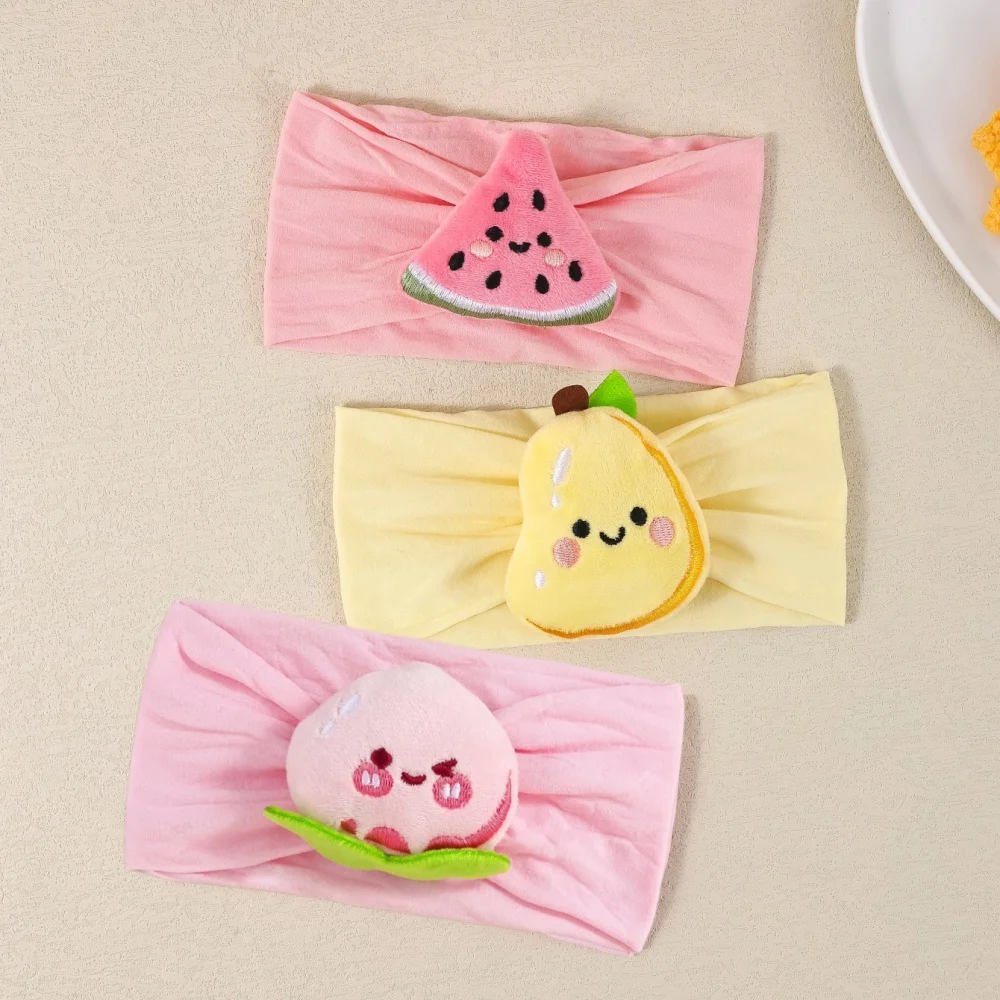 Cute Fruit Headbands for Baby Girls Plush Cartoon Watermelon Peach Hair Bands for Children Soft Elastic Kids Hair Accessories