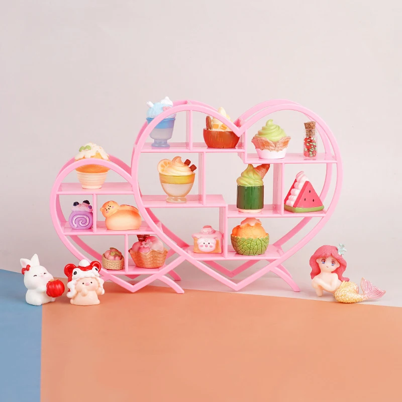 1PC Poppenhuis Miniatuur Hartvorm Antieke Plank Mini Display Stand Opbergrek Model Speelgoed Scène Decoratie DIY Accessoires