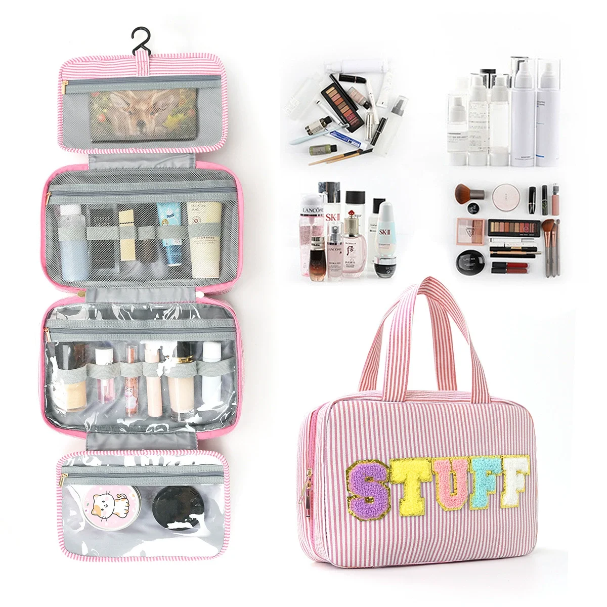 

Handheld Four Fold Dry Wet Separation Toiletry Bag Hanging Integrated Storage Toiletry Cosmetics Portable Toiletry Bag with Hook