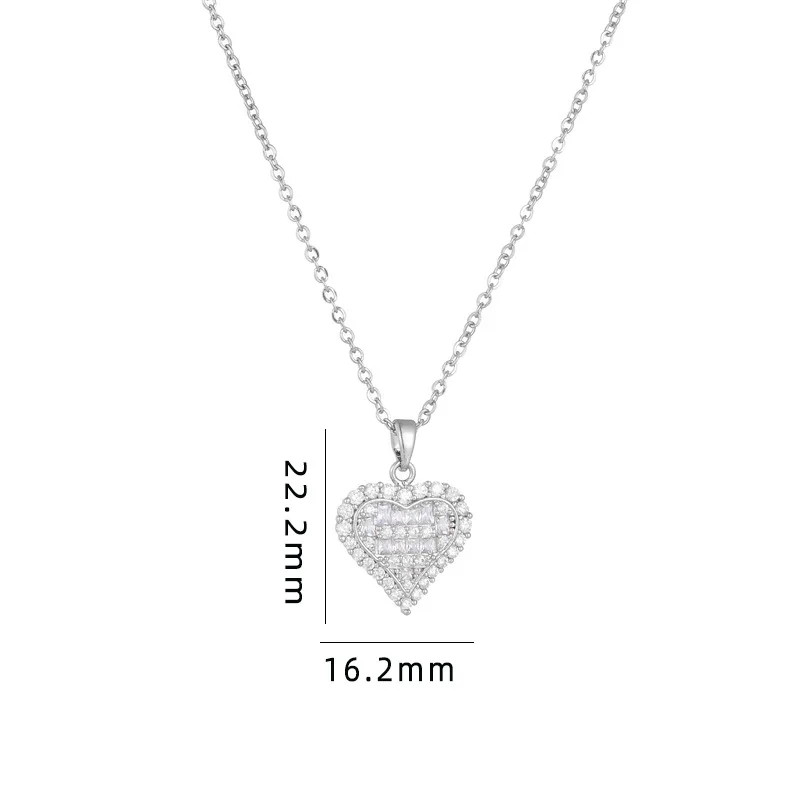 Simple Romantic Zircon Love Heart Pendant Necklaces Stainless Steel Chain Jewelry Accessories Gifts for Women Lover