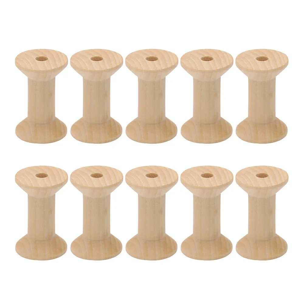 10pcs Empty Wooden Bobbins Reels Spools Holder Thread Wire for Needlework Sewing Machine Crafts DIY Unfinished Painted 47mm*32mm