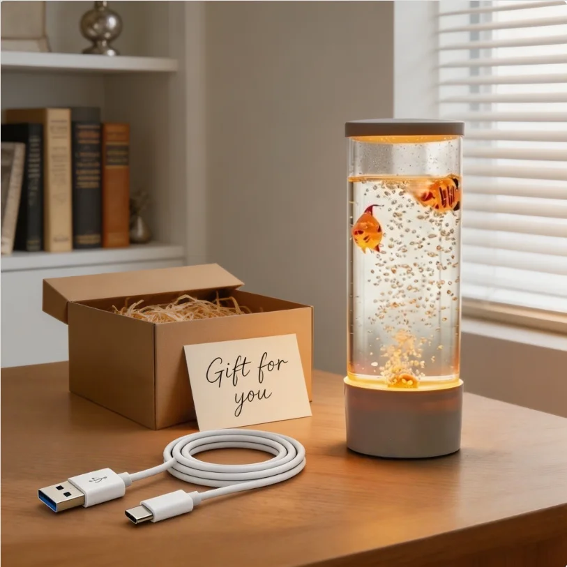 

USB Artificial Fish Aquarium Lamp White LED Night Light Touch Control Bedside Mood Light Desktop Fish Tank Decor Gift