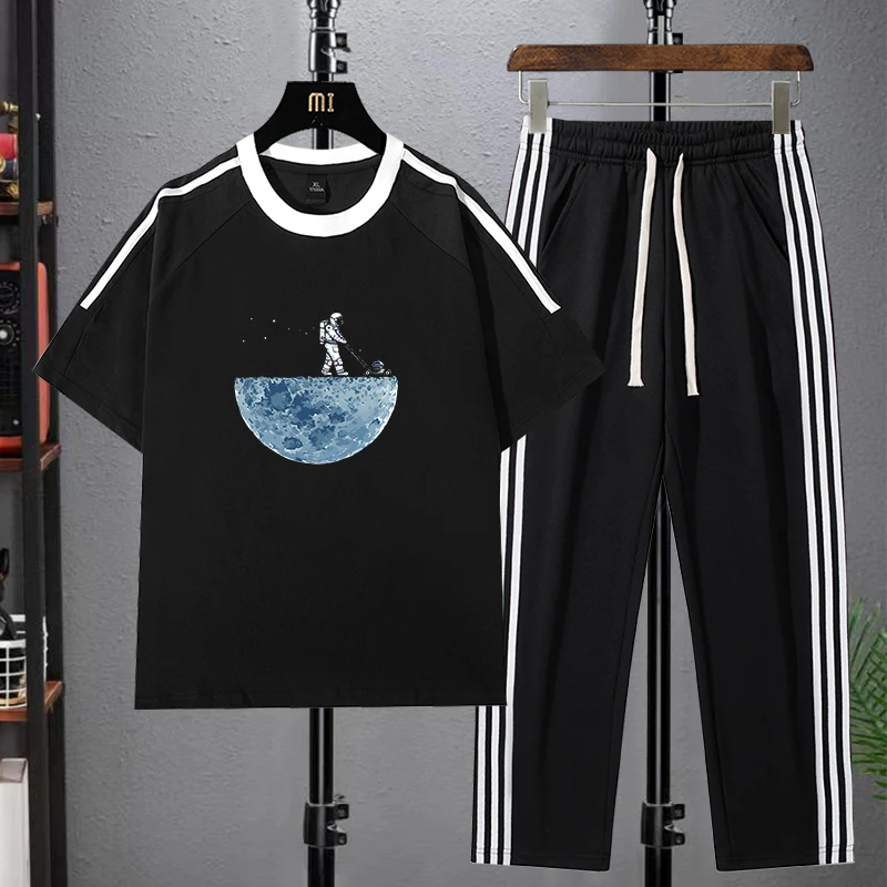 

Комплект длинных брюк из чистого хлопка ort Sve для мужчин, спортивная футболка American Sle, новинка 2025, летний комплект из двух предметов для подростков