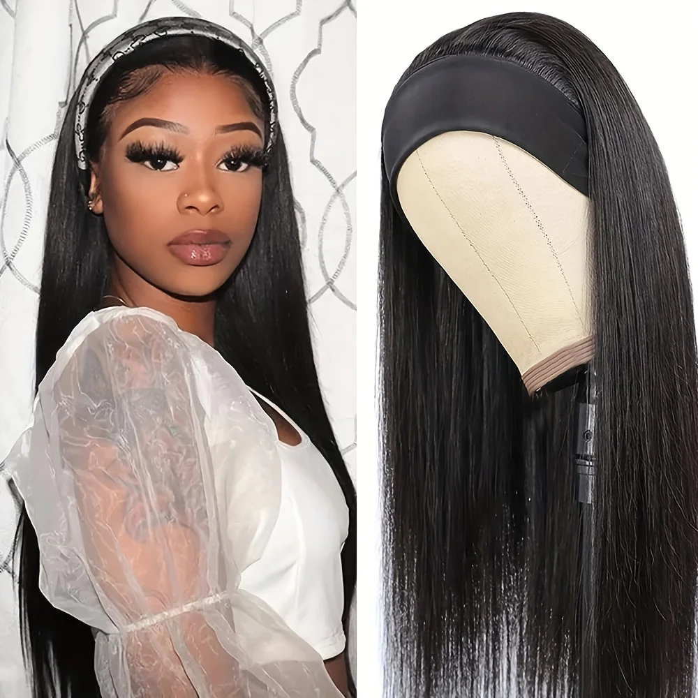 

Straight Human Hair Headband Wigs for Black Women 30Inch Human Hair Brazilian Head Band Wig 180% Density Headband None Lace Front Wigs