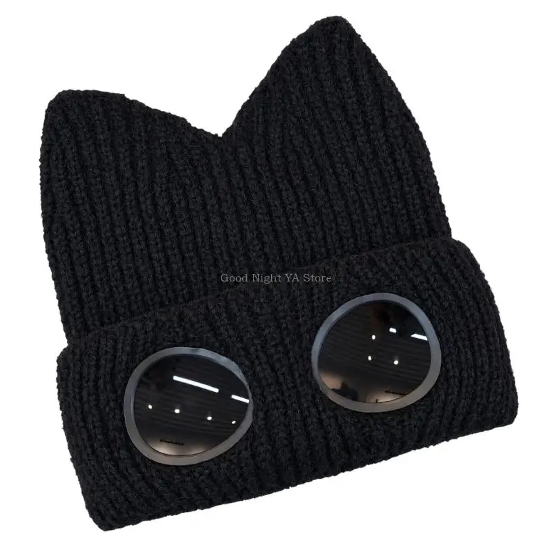 Thick Acrylic Cats Ear Brimless Removable Goggle Warm Winter Street Wear Hat