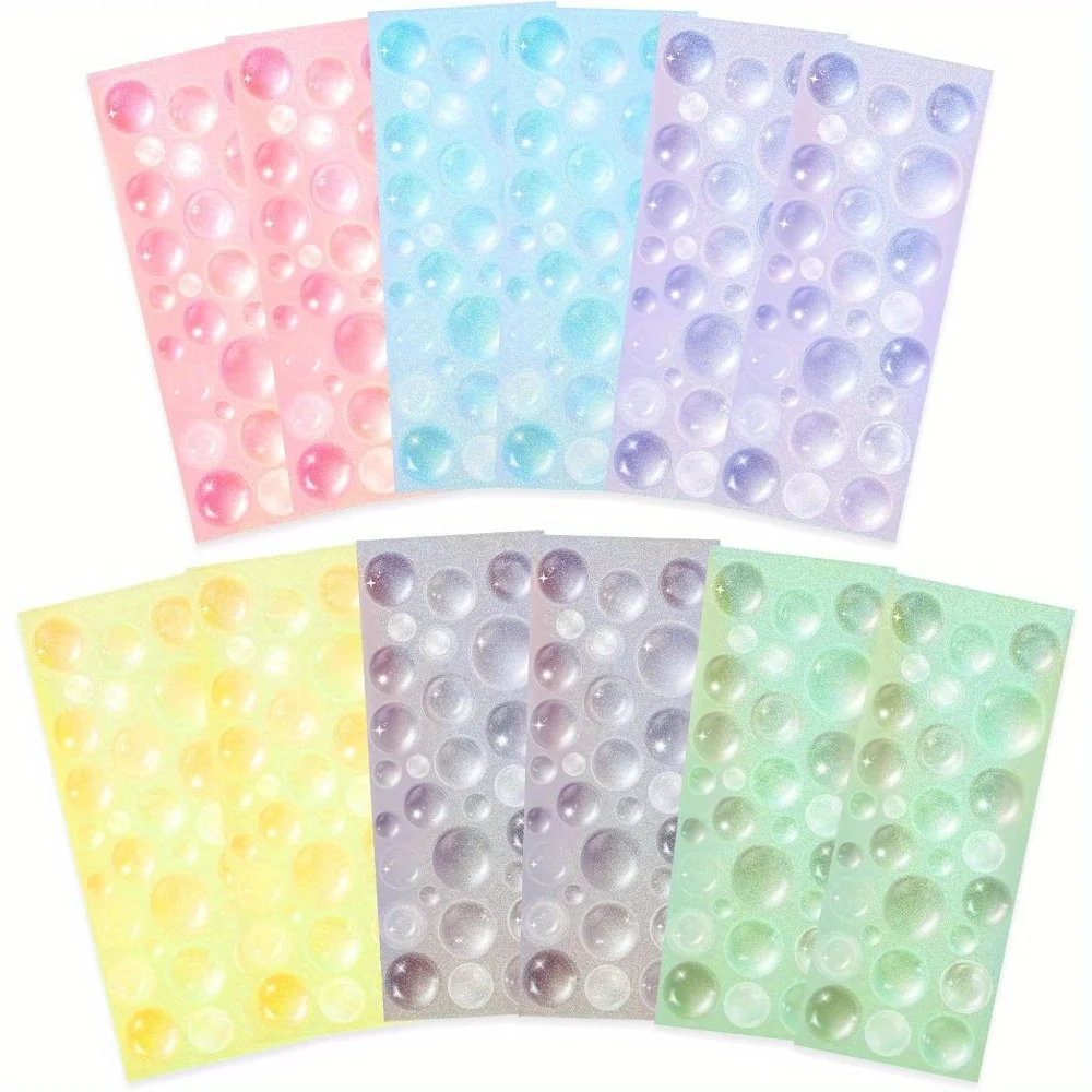 Not 3D Bubble Stickers, 6 Sheets Colorful Bubble Korean Deco Stickers Cute Self Adhesive Photocard Sticker Decorative Kpop