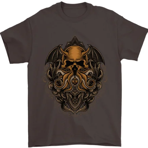 Cthulhu Octopus Kraken Devil Skull Demon Mens T-Shirt 100% Cotton