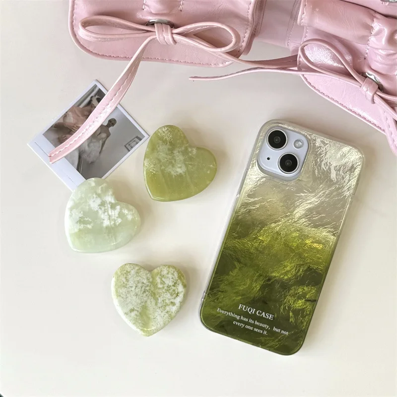 Green gradient Earth Snow Mountain scenery Bracket Phone Case For iPhone 15 14 13 12 Pro Max Case Cute luxury shockproof Cover