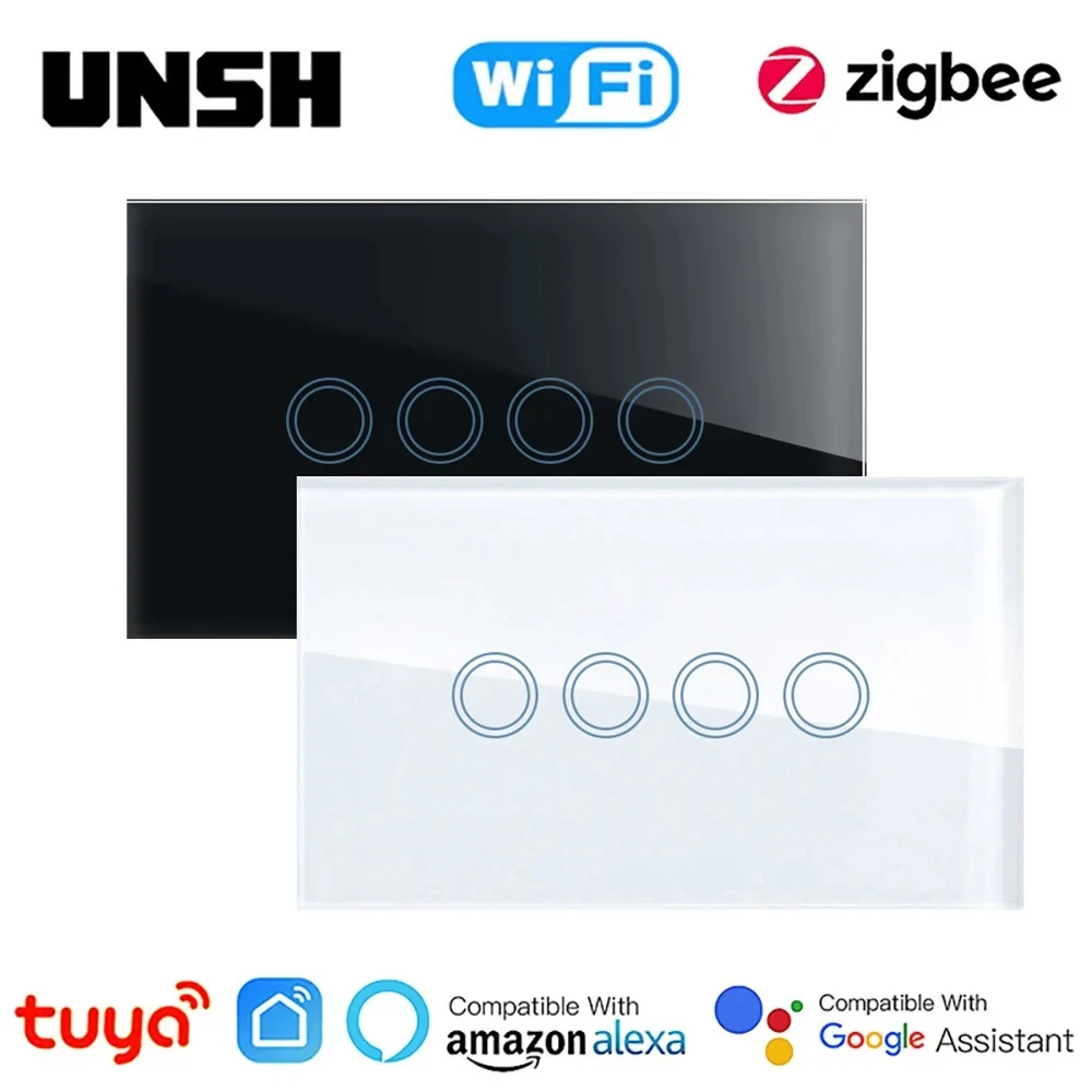 1 2 3 4 gang Tuya ZigBee WiFi US Smart Light Switch Touch Switch With Neutral Wire Smart Life Control Via Alexa Google Home