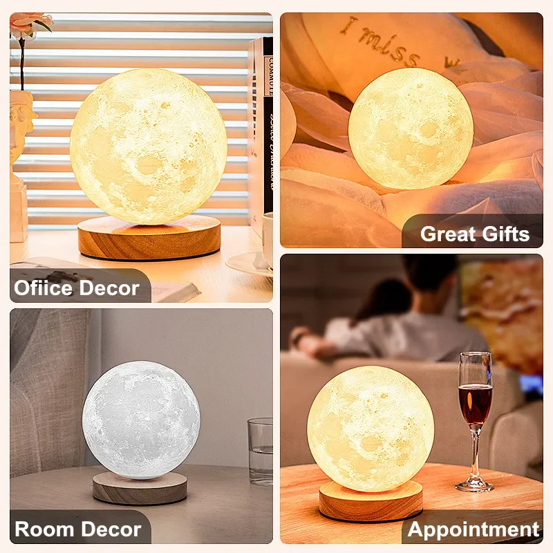 16 Colors 3D Moon Table Lamp 360° Rotating Lunar LED Night Light for Home Room Decor Touch Control Rechargeable Desktop Lamp