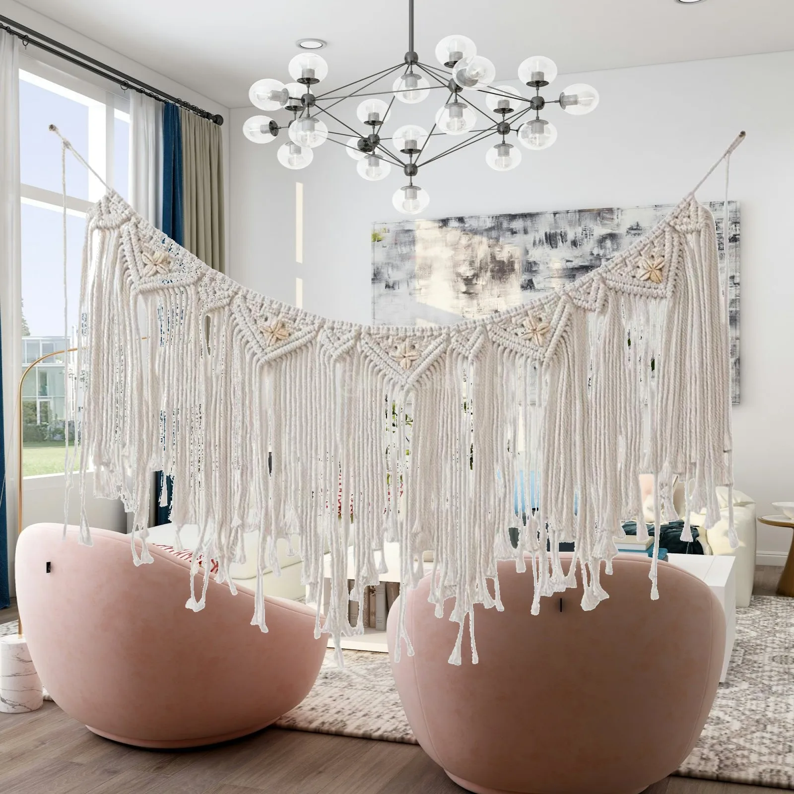 Bohemian Rope Woven Tapestry Decorative Tassel Wall Backdrop for Bedroom Nursery Creative Spaces