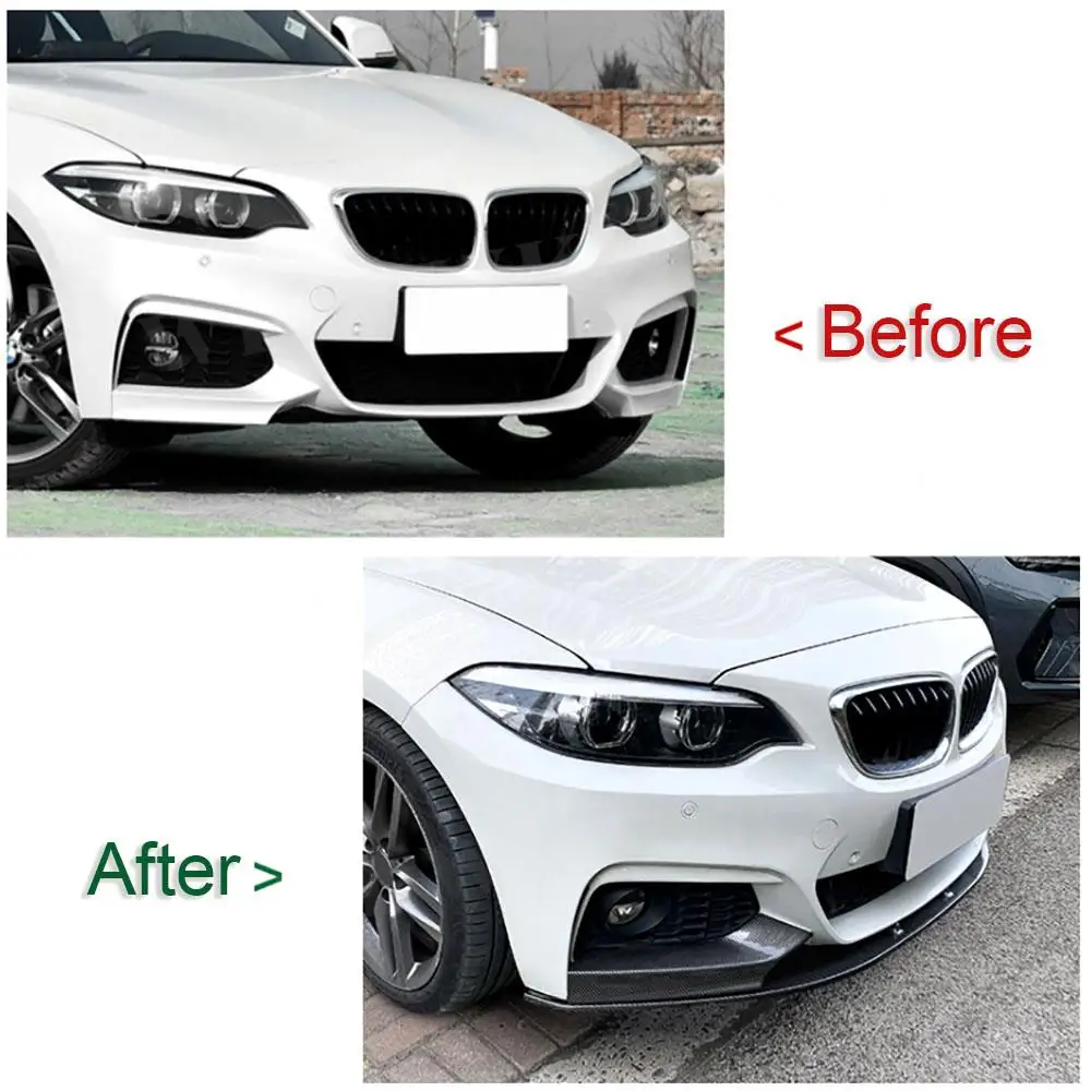 

JCYECF ABS передний спойлер для BMW 2 серии F22 M Sport 2015-2021 карбоновый вид глянцевый черный передний бампер спойлер для губ 3 шт.