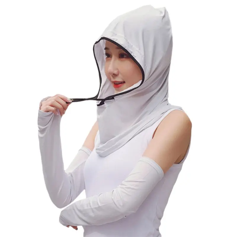 Women Summer UV for Protection Ice Silk Balaclava Hooded Collar Detachable Elastic Cap Sunscreen Scarf Dustproof Beam Ha 066C