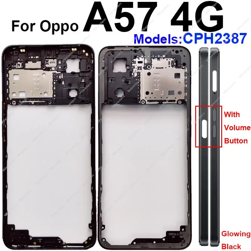 For OPPO A57 A57E A57S 4G Middle Housing Frame Cover Bezel with Side Button Replacement Parts