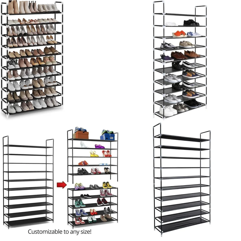 

Портативная полка для обуви из нетканого материала, 10-уровневый компактный органайзер для обуви, полка для хранения для пола в шкафу или легкий вес для путешествий