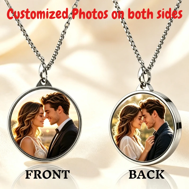 Customized Double-Sided Photo Necklace, Unique Memorial Accessory, Romantic Sentimental Gifts for Special Occasions & Daily Wear