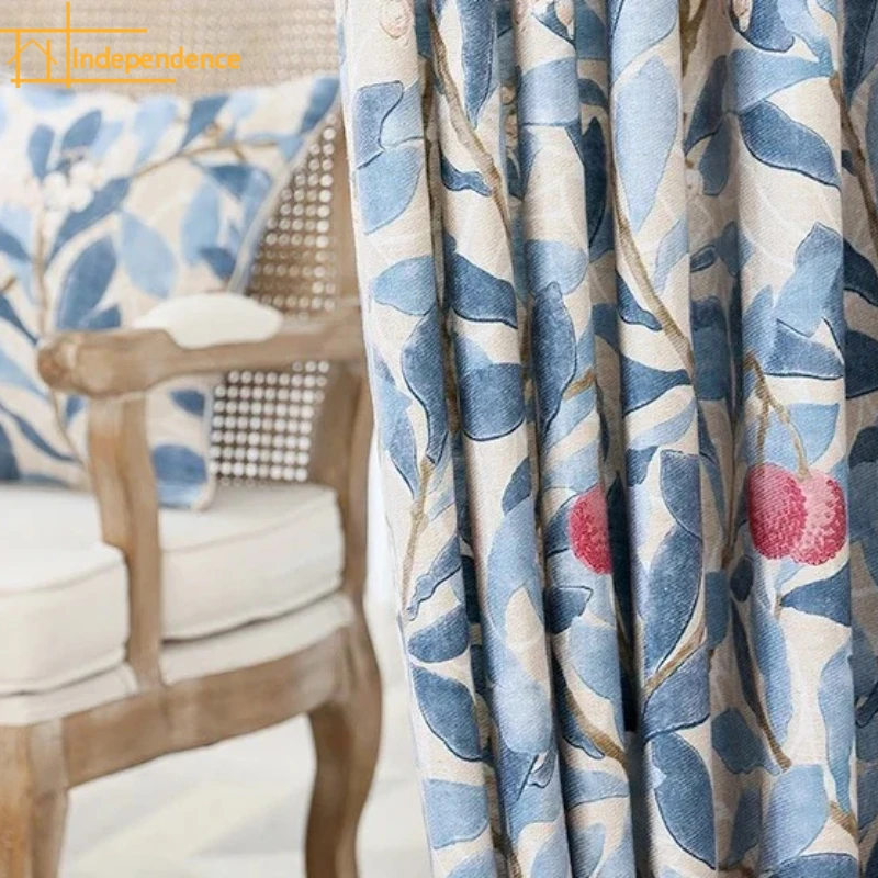 

Cotton Linen Pastoral Hand-painted Printing Curtains for Living Room Bedroom French Window Balcony Customized Products