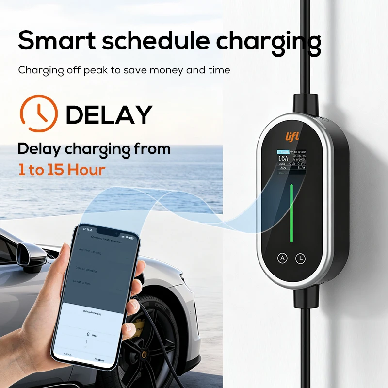 Lifil 3.6KW Portable Ev Charger 16A Type2 Electric Vehicle Charging Cable With Lcd Screen For Tesla Nissan Chevrolet Bmw