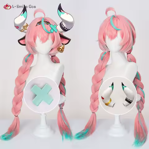 Genshin Varesa Cosplay Wig Women 100cm Long Pink Green Mixed Volume Braided Wigs Anime Cosplay Wig Heat Resistant Synthetic Hair