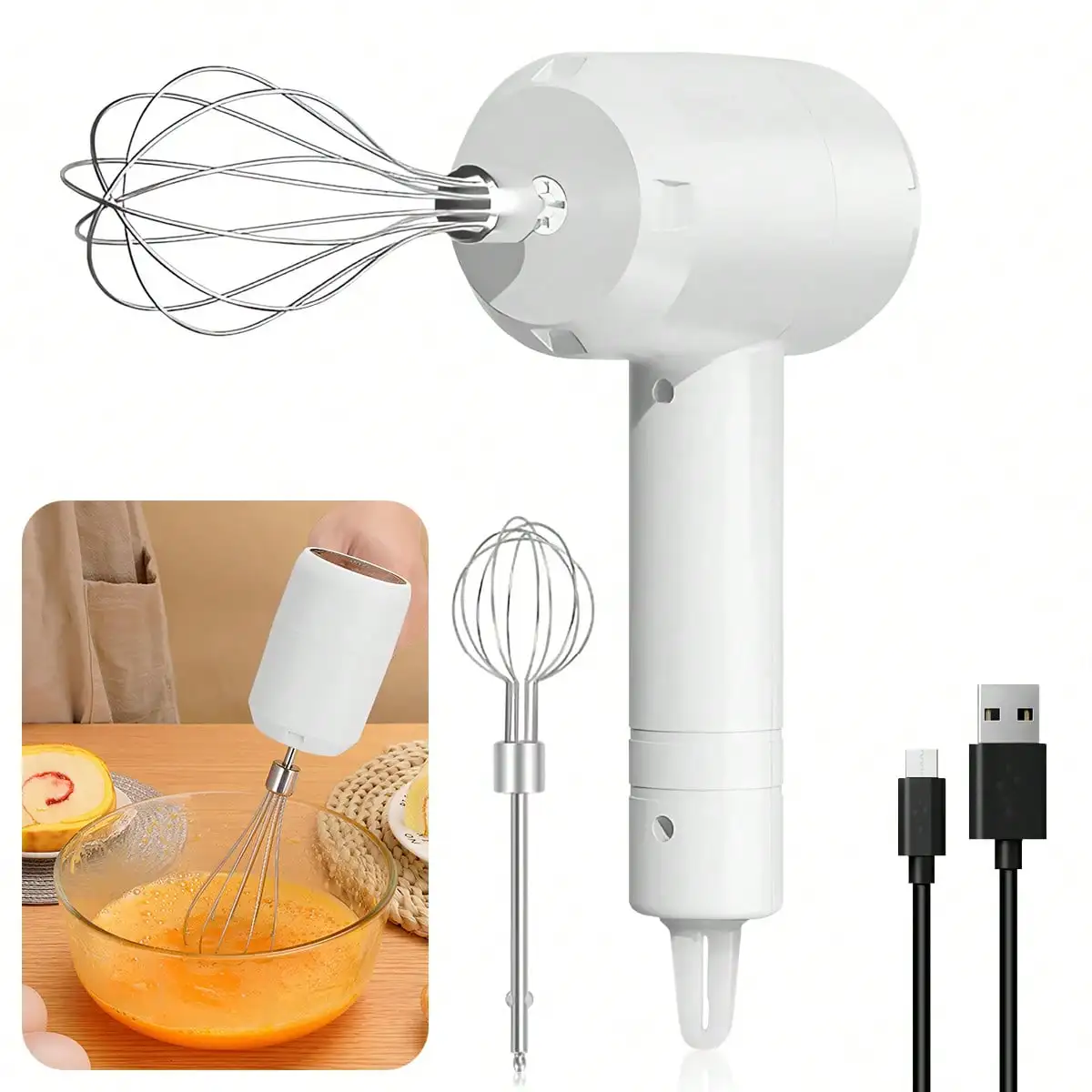 Elektrischer Handmixer, kleiner Haushalts-Eierschläger, Sahne-Schneebesen, Backwerkzeug, 3-Gang-Automatiksteuerung, bestes Küchenwerkzeug