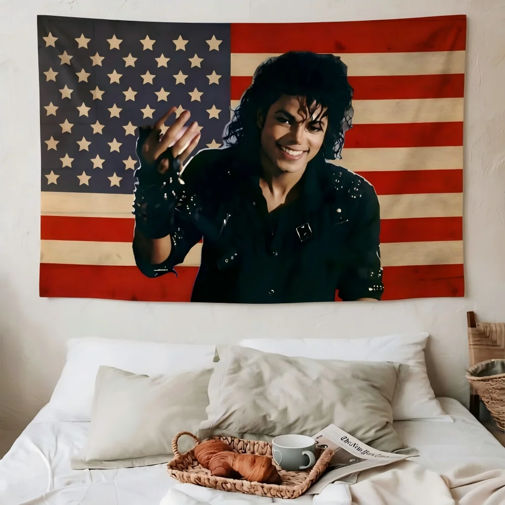Michael Jackson American Flag Tapestry Polyester Wall Hanging Retro Pop Star Decor for Bedroom Music Room Home Aesthetic Wall